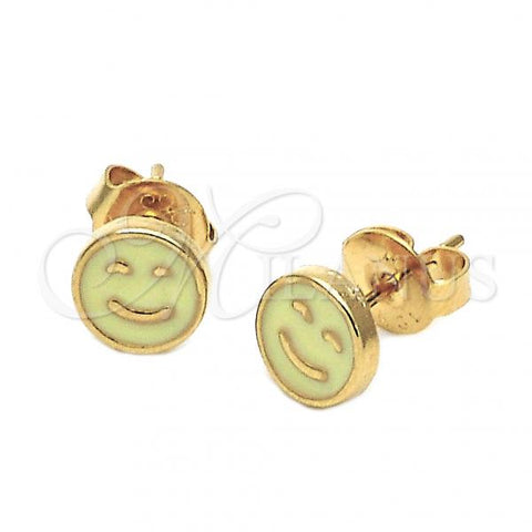 Oro Laminado Stud Earring, Gold Filled Style Smile Design, Yellow Enamel Finish, Golden Finish, 02.64.0313 *PROMO*