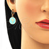 Oro Laminado Dangle Earring, Gold Filled Style Tree Design, Turquoise Enamel Finish, Golden Finish, 02.377.0027