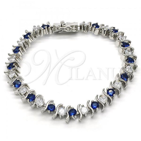 Rhodium Plated Tennis Bracelet, with Sapphire Blue and White Cubic Zirconia, Polished, Rhodium Finish, 03.210.0076.7.08