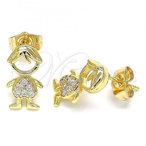 Oro Laminado Stud Earring, Gold Filled Style Little Boy Design, with White Micro Pave, Polished, Golden Finish, 02.210.0385