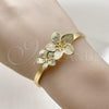 Oro Laminado Individual Bangle, Gold Filled Style Flower Design, Diamond Cutting Finish, Golden Finish, 07.170.0074