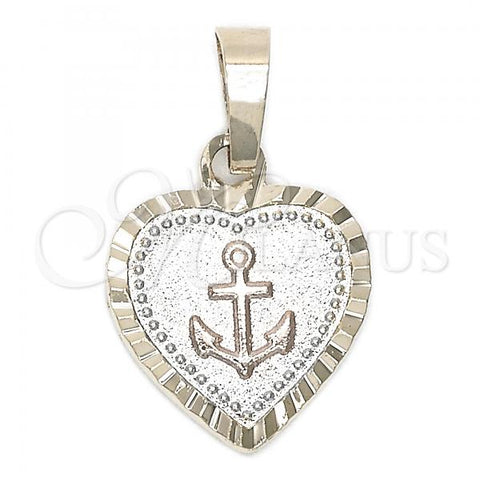 Oro Laminado Fancy Pendant, Gold Filled Style Heart and Anchor Design, Diamond Cutting Finish, Tricolor, 05.163.0029.1