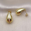 Oro Laminado Stud Earring, Gold Filled Style Teardrop Design, with White Micro Pave, Polished, Golden Finish, 02.368.0095