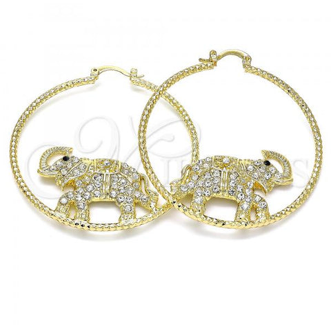 Oro Laminado Large Hoop, Gold Filled Style Elephant Design, with White and Black Crystal, Diamond Cutting Finish, Golden Finish, 02.380.0001.50