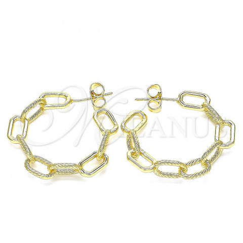 Oro Laminado Stud Earring, Gold Filled Style Paperclip Design, Polished, Golden Finish, 02.163.0143