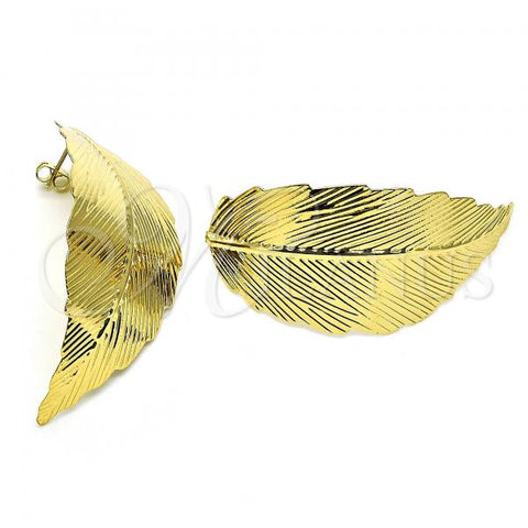 Oro Laminado Stud Earring, Gold Filled Style Leaf Design, Polished, Golden Finish, 02.213.0404