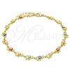 Oro Laminado Fancy Anklet, Gold Filled Style Elephant Design, Multicolor Enamel Finish, Golden Finish, 03.386.0011.10
