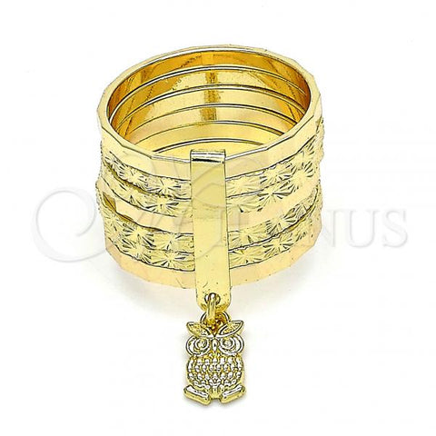Oro Laminado Elegant Ring, Gold Filled Style Semanario and Owl Design, Diamond Cutting Finish, Golden Finish, 01.253.0034.1.07 (Size 7)