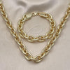 Oro Laminado Necklace and Bracelet, Gold Filled Style Chunky Design, Diamond Cutting Finish, Golden Finish, 06.331.0002