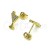 Oro Laminado Stud Earring, Gold Filled Style Drink Glass Design, with White Micro Pave, Polished, Golden Finish, 02.102.0065