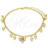 Oro Laminado Charm Anklet , Gold Filled Style Ball and Rattle Charm Design, Polished, Tricolor, 03.331.0048.09