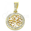 Oro Laminado Fancy Pendant, Gold Filled Style Tree and Heart Design, Polished, Tricolor, 05.351.0078.1