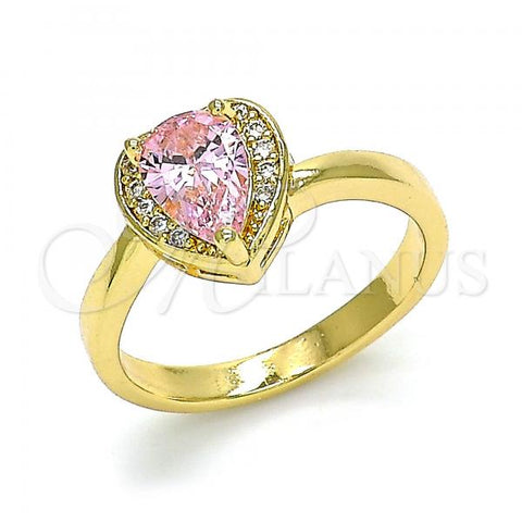 Oro Laminado Multi Stone Ring, Gold Filled Style Heart and Teardrop Design, with Pink and White Cubic Zirconia, Polished, Golden Finish, 01.210.0130.1.09