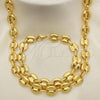 Stainless Steel Necklace and Bracelet, Puff Mariner Design, Polished, Golden Finish, 06.363.0047