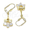 Oro Laminado Long Earring, Gold Filled Style Bow Design, with White Cubic Zirconia, Polished, Golden Finish, 02.387.0065