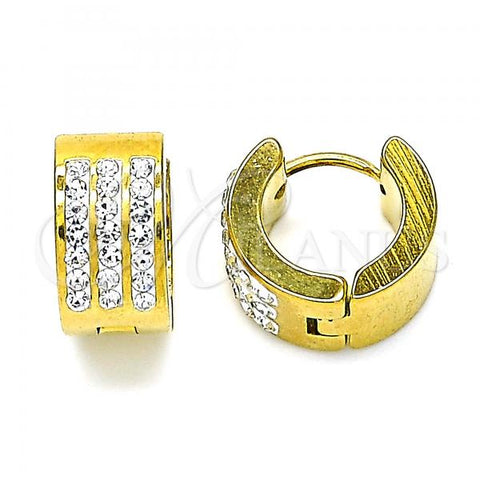 Stainless Steel Huggie Hoop, with White Crystal, Polished, Golden Finish, 02.384.0014.12
