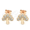 Sterling Silver Stud Earring, Tree Design, with White Cubic Zirconia, Polished, Rose Gold Finish, 02.336.0122.1
