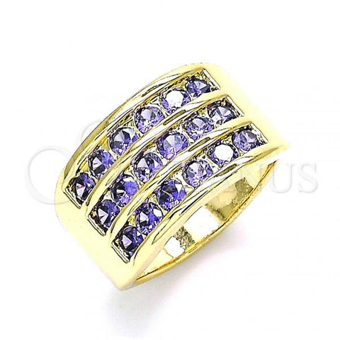 Oro Laminado Multi Stone Ring, Gold Filled Style with Amethyst Cubic Zirconia, Polished, Golden Finish, 01.346.0017.3.09