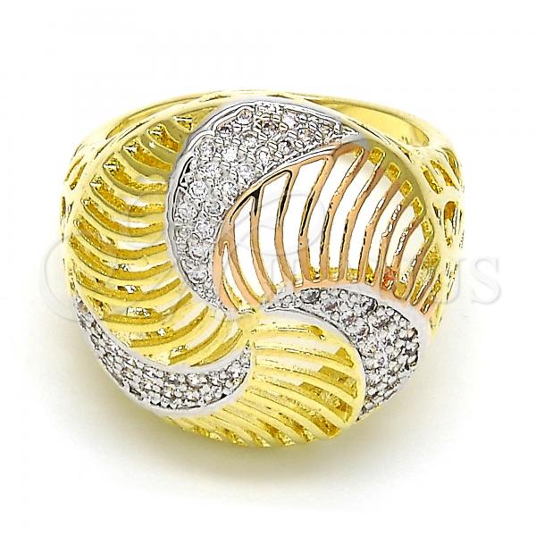 Oro Laminado Multi Stone Ring, Gold Filled Style with White Micro Pave, Polished, Tricolor, 01.26.0003.08 (Size 8)
