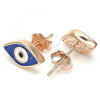 Sterling Silver Stud Earring, Evil Eye Design, Blue Enamel Finish, Rose Gold Finish, 02.336.0055.1