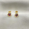 Oro Laminado Stud Earring, Gold Filled Style Star Design, with Siam Cubic Zirconia, Polished, Golden Finish, 02.02.0533.2