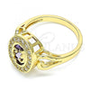 Oro Laminado Multi Stone Ring, Gold Filled Style with Amethyst and White Cubic Zirconia, Polished, Golden Finish, 01.210.0120.09