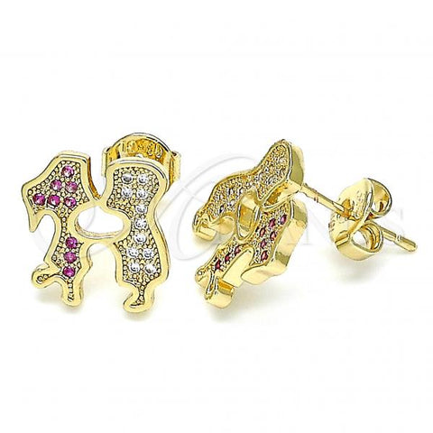 Oro Laminado Stud Earring, Gold Filled Style Little Boy and Little Girl Design, with Ruby Micro Pave, Polished, Golden Finish, 02.156.0423