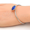 Rhodium Plated Individual Bangle, with Bermuda Blue Swarovski Crystals, Polished, Rhodium Finish, 07.239.0012.7 (02 MM Thickness, One size fits all)