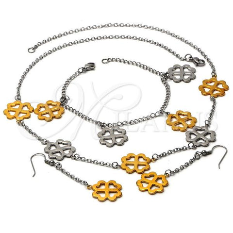 Stainless Steel Necklace, Bracelet and Earring, Polished, Two Tone, 06.231.0022
