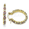 Oro Laminado Small Hoop, Gold Filled Style Evil Eye Design, with White Crystal, Red Enamel Finish, Golden Finish, 02.213.0315.1.25