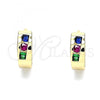 Oro Laminado Huggie Hoop, Gold Filled Style with Multicolor Cubic Zirconia, Polished, Golden Finish, 02.210.0641.4.12