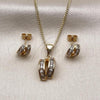 Oro Laminado Earring and Pendant Adult Set, Gold Filled Style with White Cubic Zirconia, Polished, Golden Finish, 10.342.0221