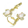 Oro Laminado Dangle Earring, Gold Filled Style Turtle Design, Polished, Tricolor, 02.351.0095