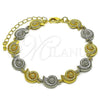 Oro Laminado Tennis Bracelet, Gold Filled Style Snail Design, Diamond Cutting Finish, Two Tone, 03.341.0239.07