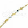 Oro Laminado Fancy Bracelet, Gold Filled Style Evil Eye and Heart Design, Blue Polished, Golden Finish, 03.09.0066.07
