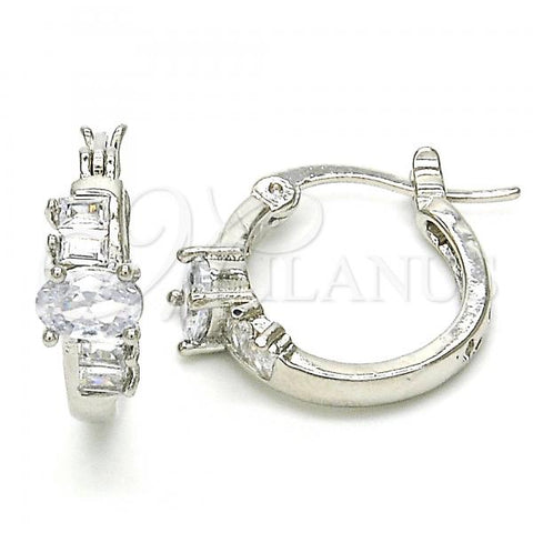 Rhodium Plated Small Hoop, with White Cubic Zirconia, Polished, Rhodium Finish, 02.210.0303.5.15