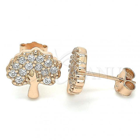 Sterling Silver Stud Earring, Tree Design, with White Cubic Zirconia, Polished, Rose Gold Finish, 02.336.0128.1