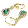 Oro Laminado Dangle Earring, Gold Filled Style Teardrop Design, with Green and White Crystal, Polished, Golden Finish, 02.122.0116.6