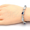 Rhodium Plated Tennis Bracelet, Heart and Teardrop Design, with Sapphire Blue and White Cubic Zirconia, Polished, Rhodium Finish, 03.210.0072.8.08