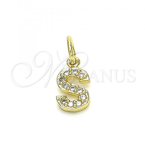 Oro Laminado Fancy Pendant, Gold Filled Style Initials Design, with White Cubic Zirconia, Polished, Golden Finish, 05.341.0036