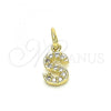 Oro Laminado Fancy Pendant, Gold Filled Style Initials Design, with White Cubic Zirconia, Polished, Golden Finish, 05.341.0036