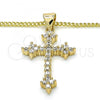 Oro Laminado Pendant Necklace, Gold Filled Style Cross Design, with White Cubic Zirconia, Polished, Golden Finish, 04.156.0170.18