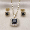Oro Laminado Earring and Pendant Adult Set, Gold Filled Style Cluster Design, with White Micro Pave and Black Cubic Zirconia, Polished, Golden Finish, 10.196.0088.3