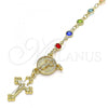 Oro Laminado Bracelet Rosary, Gold Filled Style Divino Niño and Crucifix Design, with Multicolor Crystal, Polished, Golden Finish, 09.326.0006.08