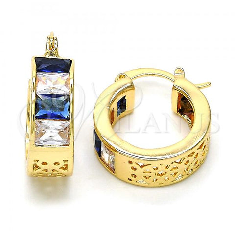 Oro Laminado Small Hoop, Gold Filled Style with Sapphire Blue and White Cubic Zirconia, Polished, Golden Finish, 02.185.0001.6.20