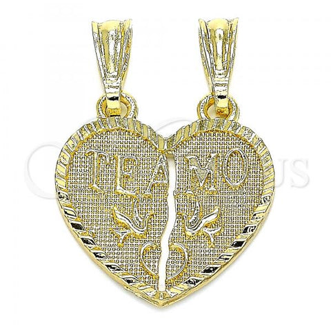 Oro Laminado Fancy Pendant, Gold Filled Style Heart Design, Polished, Golden Finish, 05.351.0107