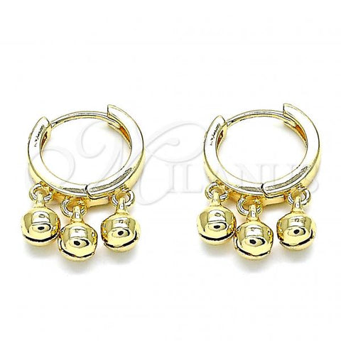 Oro Laminado Huggie Hoop, Gold Filled Style Rattle Charm Design, Polished, Golden Finish, 02.63.2726.15