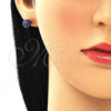 Oro Laminado Stud Earring, Gold Filled Style with Violet Crystal, Polished, Golden Finish, 02.63.2707.2