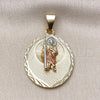 Oro Laminado Religious Pendant, Gold Filled Style San Judas Design, Diamond Cutting Finish, Tricolor, 05.120.0099