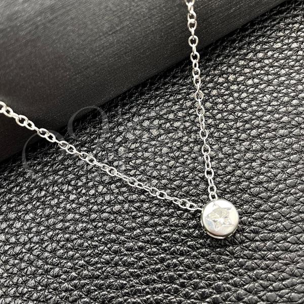 Sterling Silver Fancy Necklace, Star and Rolo Design, with White Cubic Zirconia, Polished, Silver Finish, 04.401.0020.18